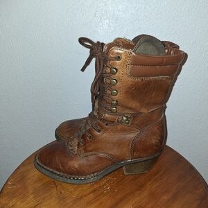 Double H Leather Lace Up Western Boots Mid Shaft 6 Eyelet Brown Women 6